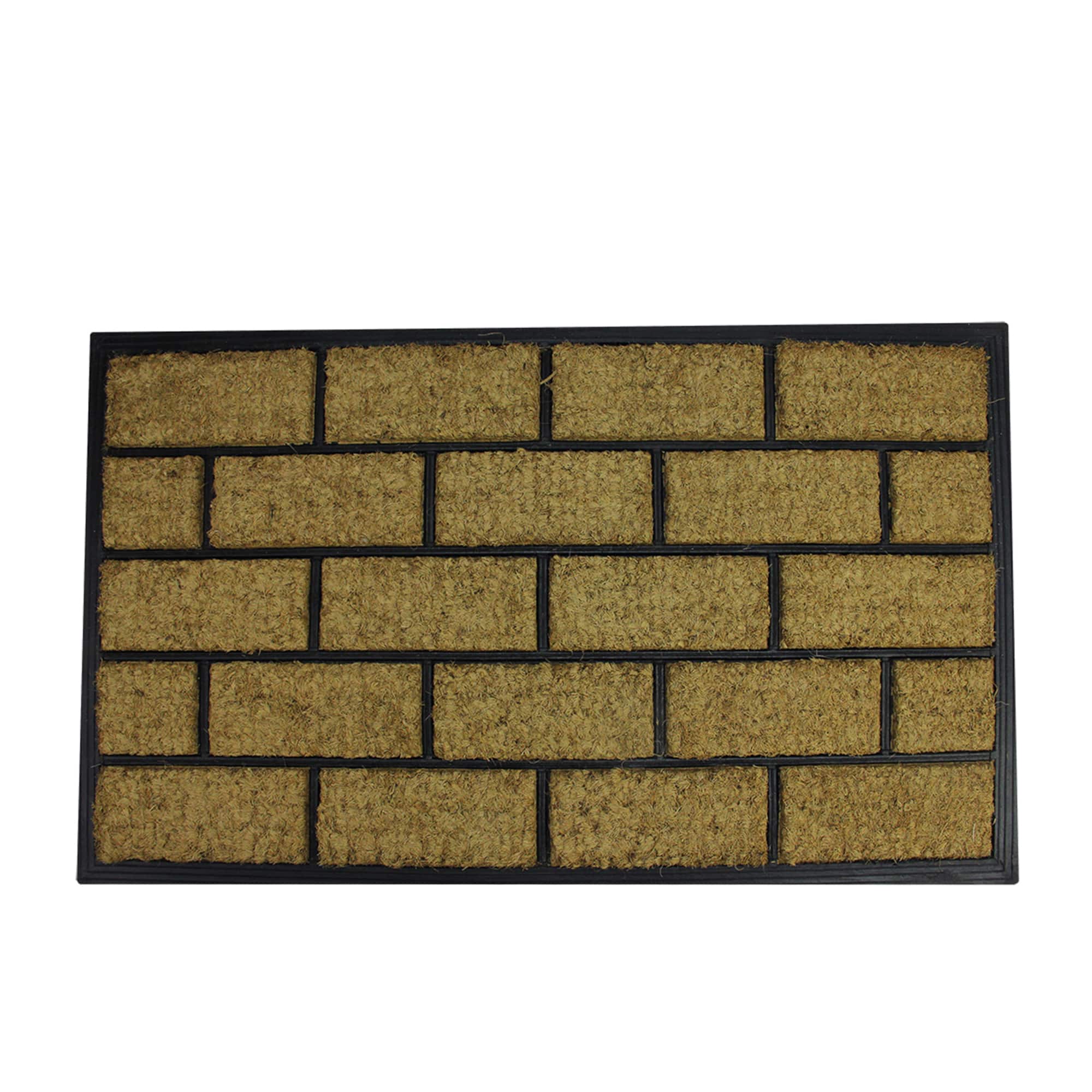 Brick Wall Design Black Rubber & Coir Outdoor Rectangular Door Mat, 29.5" x 18"